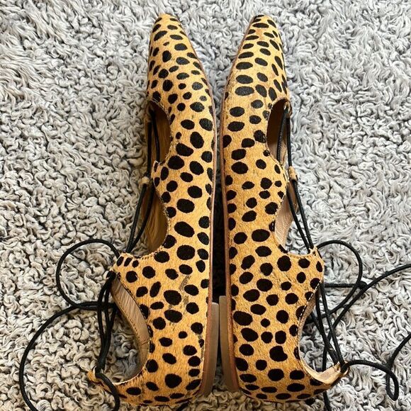 LOEFFLER RANDALL 7 ""AMBRA CHEETAH"" Real Fur Mob wife Lace Up Ballet Flat - Picture 10 of 13